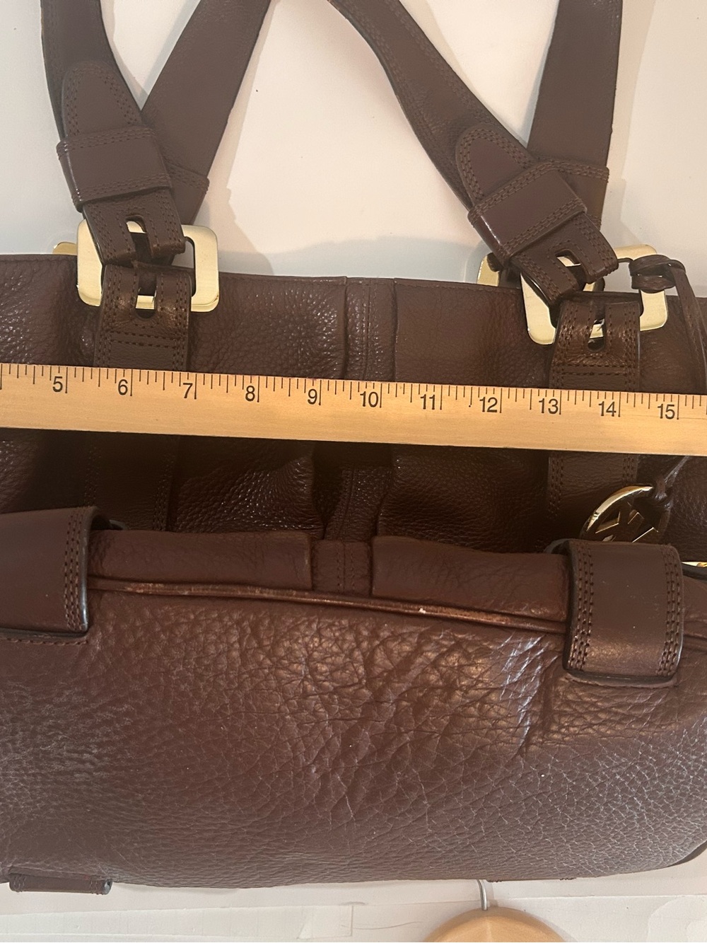 Michael Kors Chocolate Brown Pebbled Leather Shoulder Bag with Gold Hardware - Picture 12 of 13